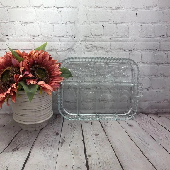 12" Rectangular 5 Part Relish Fruits Clear cottagecore - Picture 1 of 6